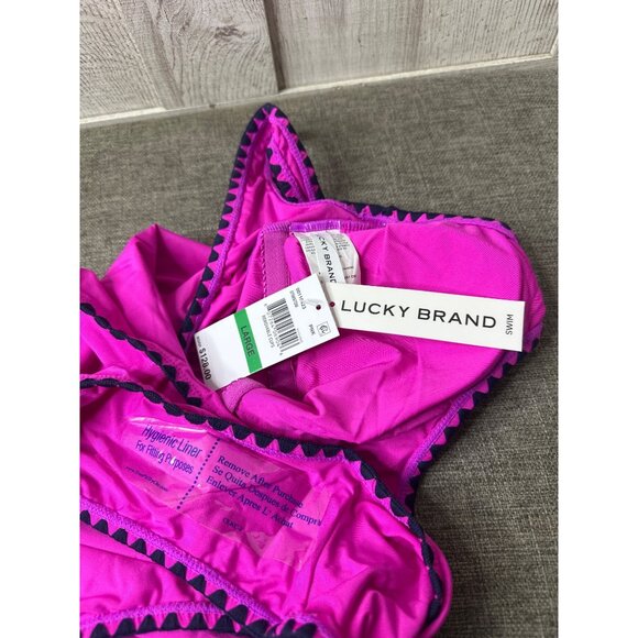 Lucky Brand Womens Pink Black Lace Trim One-Piece Swimsuit Large Nylon Blend - Picture 5 of 5